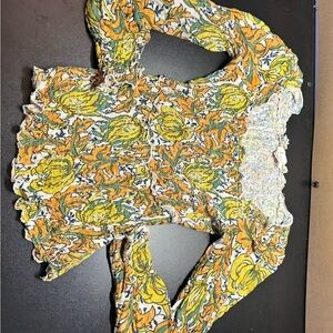 Anthropologie Floral Top with Yellow and Orange Accents